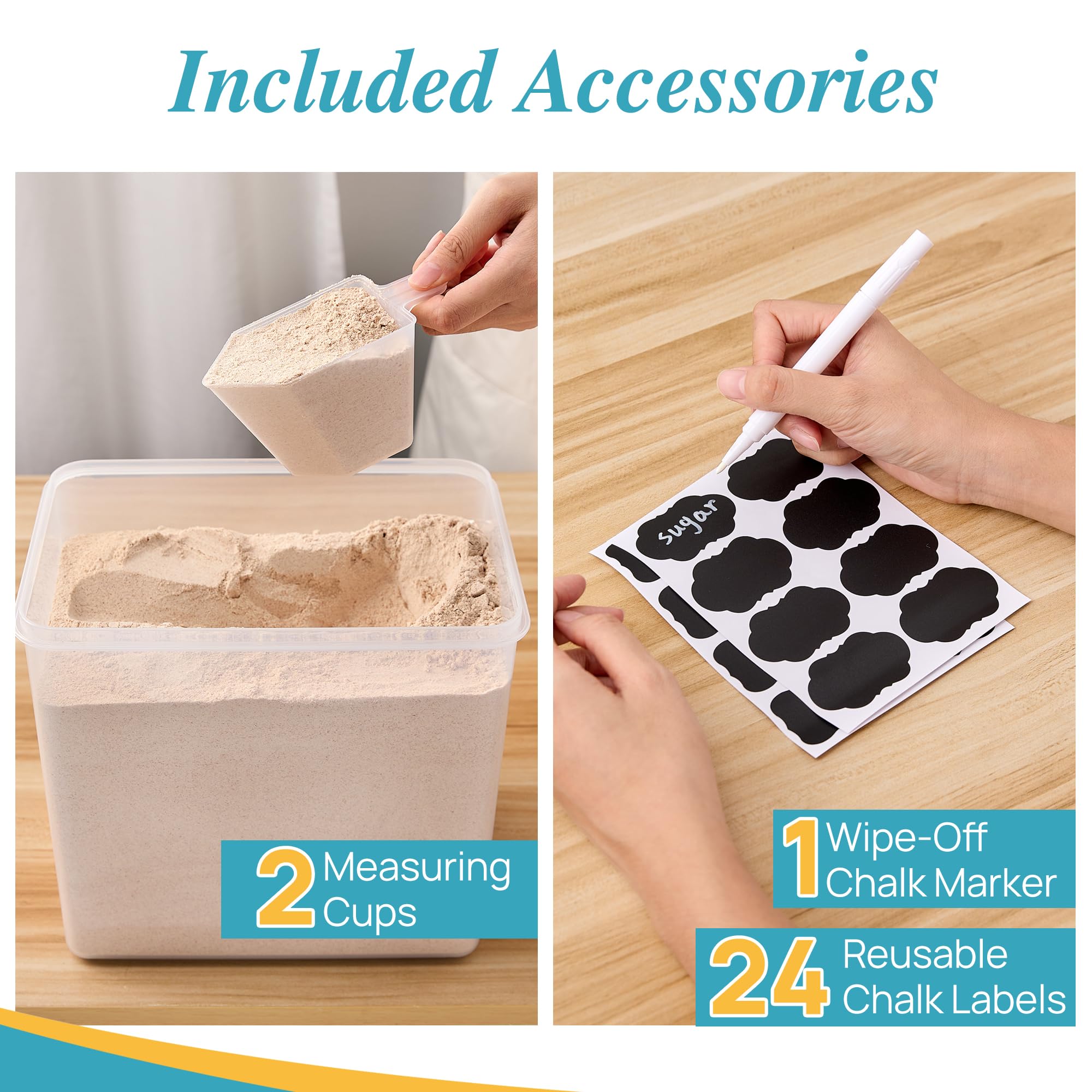 Vtopmart 9.5L 2 Pack Extra Large Flour Sugar Storage Containers, Each for 12.5 lbs flour, Airtight Kitchen Pantry Organization Canisters with Lids for Bulk food, Rice, Baking Supplies, BPA Free, Black