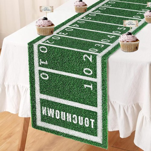 honeypet Football Table Runner 16 x 59 Inch Artificial Grass Tablecloth Touchdown Green Table Cover Rectangular for Birthday Football Themed Sport Game Day Decor Holiday Tablecloth Banner