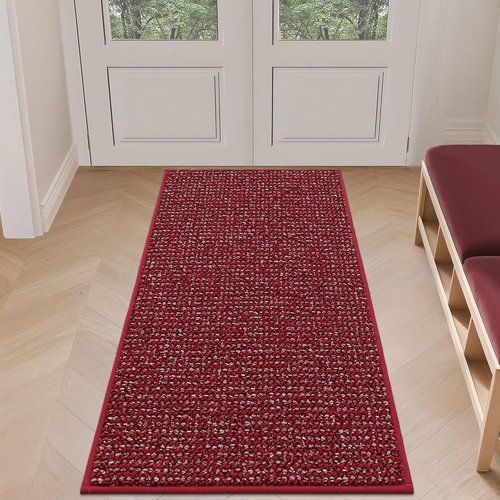 BEQHAUSE Dirt Trapper Door Mat - Non-Slip, Washable, Absorbent 24" x 60" Red Entrance Mat