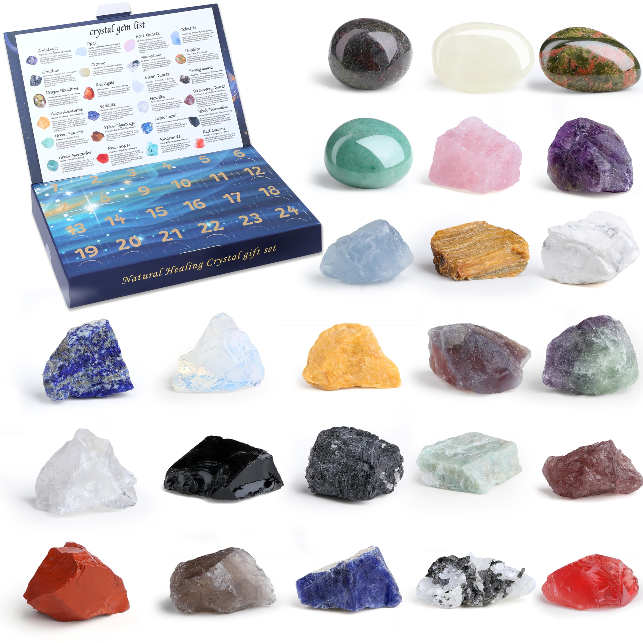 MAIBAOTA Crystal Advent Calendar 2025-24 Day Christmas Countdown Calendars for Adult Teens - Geographic Gemstone Rocks and Minerals Collection - Natural Crystals and Healing Stones
