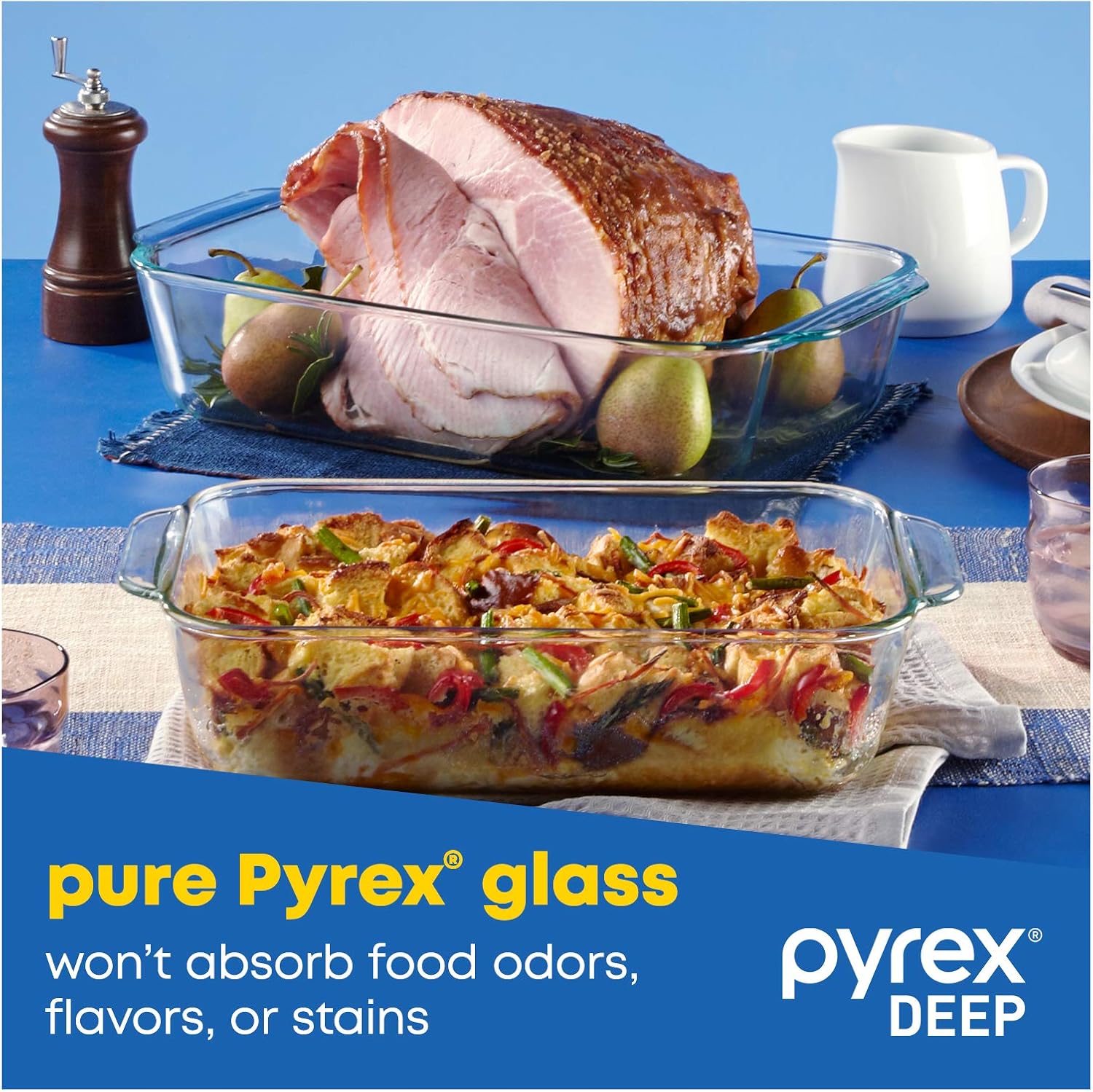 Pyrex Glass Baking Dish Set - Deep 3-Pack with BPA-Free Lids | Rectangular Bakeware (9"x13", 7"x11", 8"x8")