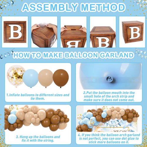 We Can Bearly Wait Baby Shower Decorations -Teddy Bear Boho Balloons Banner Boxes Cupcake Topper, We Can Bearly Wait Sign Backdrop Tablecloth, Boy Baby Shower Decorations Gender Reveal Party Decor