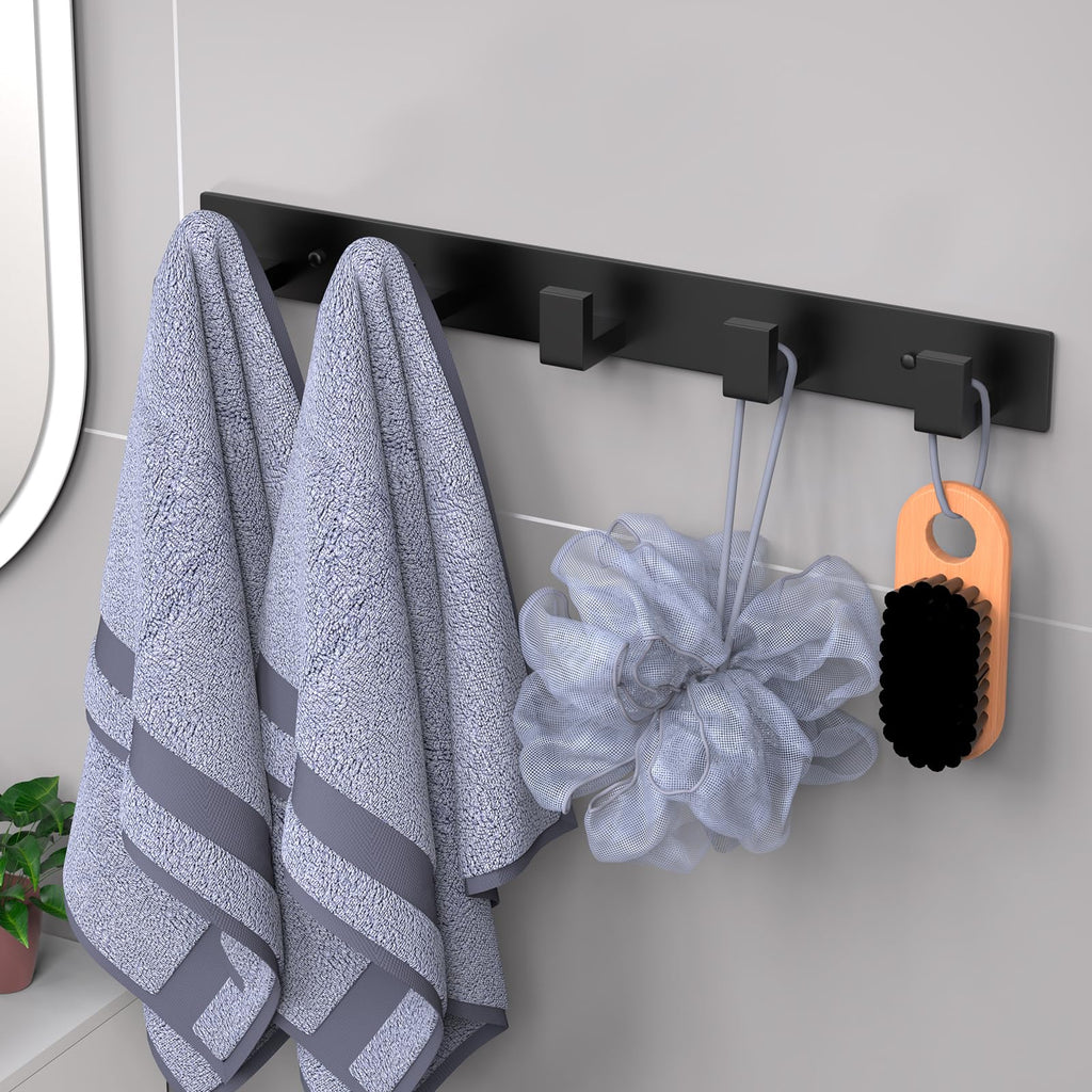 PMMASTO Coat Rack Wall Mount, Coat Hooks Wall Hooks for Hanging, Stainless Steel Coat Hanger Towel Hooks for Bathrooms, Hat Rack (Black 5 Hooks, 1 Pack)