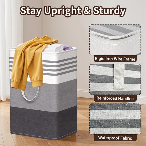 WOWBOX 2 Pack Laundry Hampers Baskets, Freestanding Dirty Clothes Hampers with Reinforced Handles & Cross Stitch & Waterproof Coating, for Laundry Bedroom Bathroom, 2 x 75L