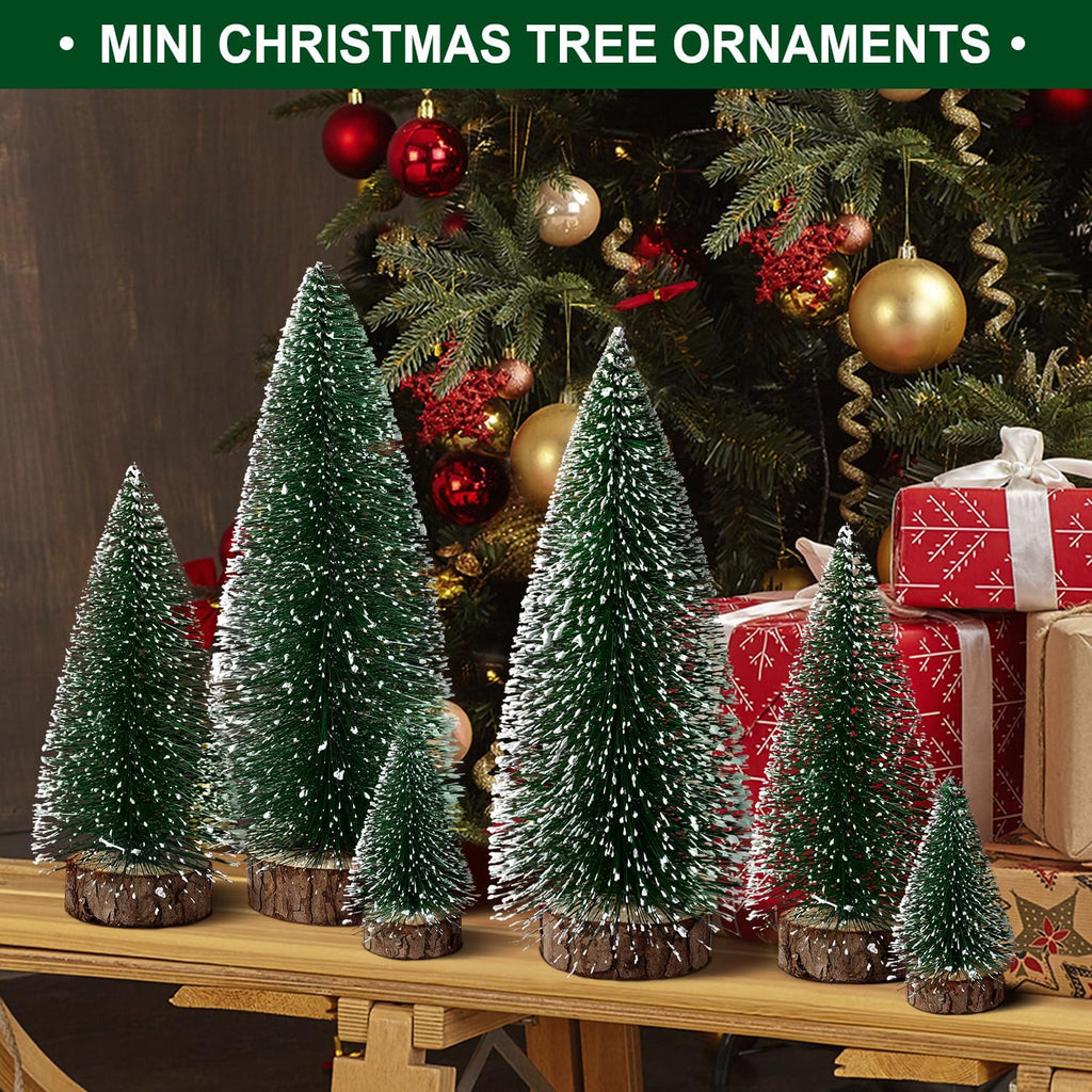 Skiennix Mini Christmas Trees - 6pcs Bottle Brush Decor for Indoor/Outdoor Holiday Parties | Green