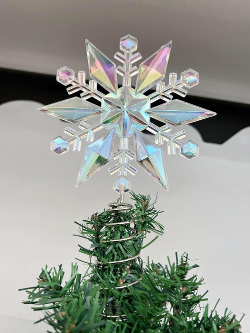 PEPPERLONELY Miniature Iridescent Snowflake Mini Tree Topper Christmas Decorations, 5.5" Wx9 L