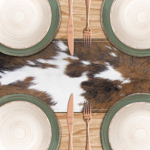 Cow Print Table Runner Brown Western Runners Cowhide Table Decorations Farmhouse Country Table Runner for Party Home Kitchen Dining Room 13x71 Inch (just a Print)