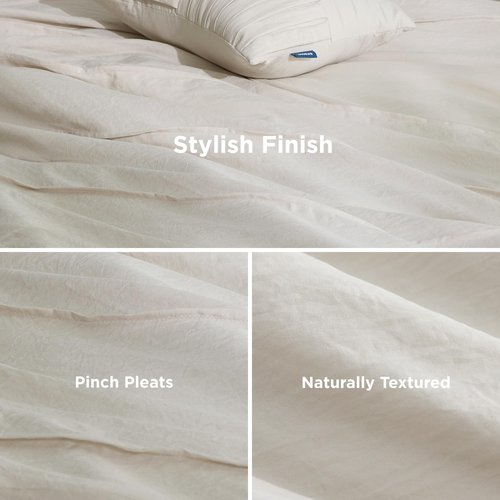 Bedsure Queen Comforter Set - 4 Pieces Pinch Pleat Bed Set, Beige Boho Bedding for All Season, 1 Soft Comforter, 2 Pillowcases, 1 Decorative Pillow
