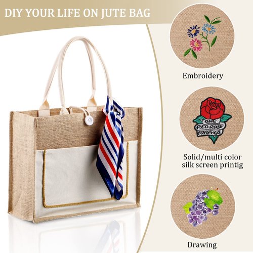 Reginary 8 Pcs Burlap Tote Bags Bulk Large Jute Tote with Handles Reusable Canvas Gift Bags for Wedding Travel(Beige)