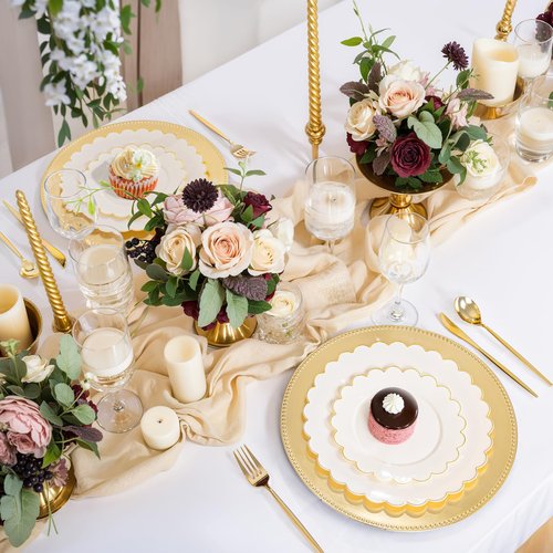 LIYH 24 Pcs Plastic Round Charger Plates 13'' Gold Charger Plates Chargers for Dinner Plate Great for Table Setting Wedding Party Decoration