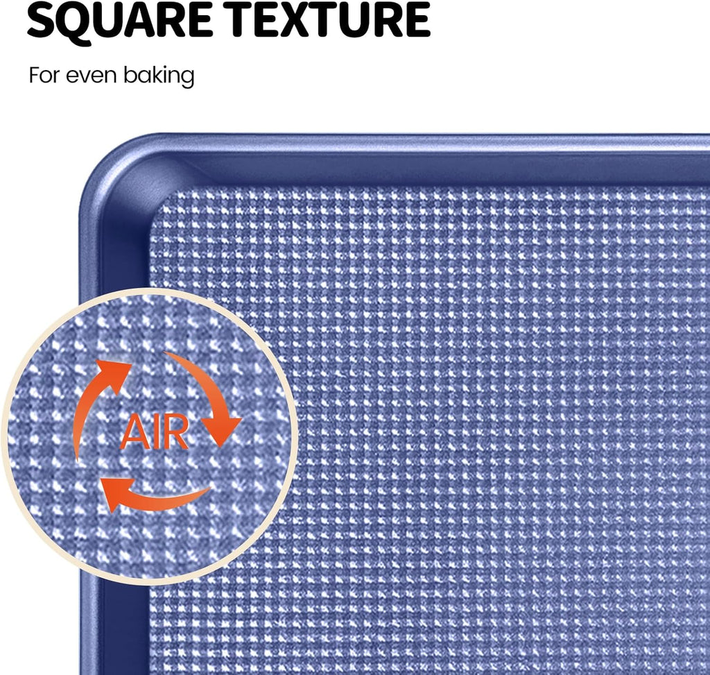 Vinino Baking Sheet Set - Non-Stick Carbon Steel Cookie Sheets with Square Texture | 3-Piece Blue Set