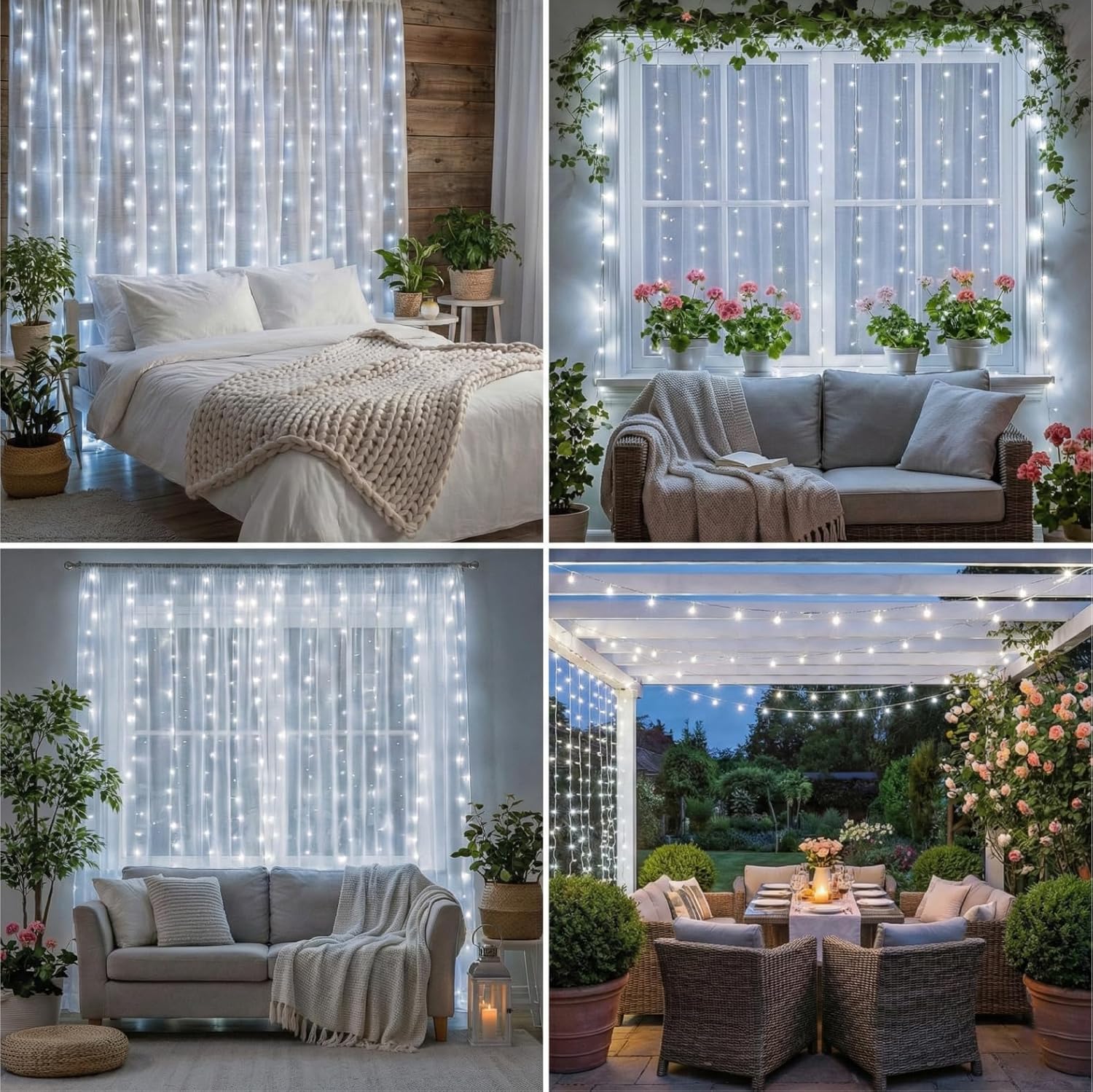 Skiennix Fairy Curtain String Lights - 200 LED White 6.6x6.6ft | 8 Modes Remote Control for Home Decor