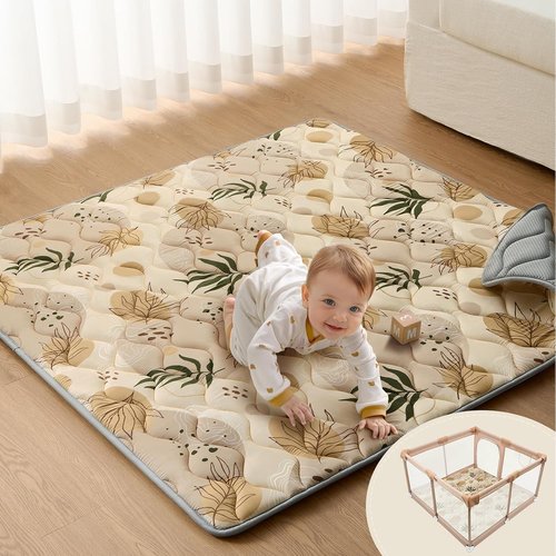 Blissful Diary Baby Play Mat - Thick Non-Slip Foam Cushioning | 50x50 Earth Tones Design, Machine Washable