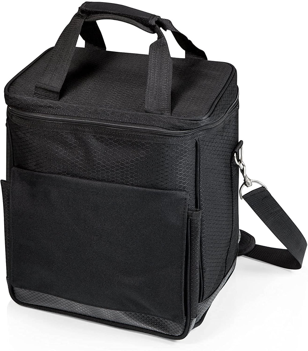PICNIC TIME Cellar 6-Bottle Wine Carrier & Cooler Tote, Insulated Padded Wine Cooler Bag for Travel, Portable Bag with Polyester Exterior and Water-Resistant Base, (Black with Gray Accents)
