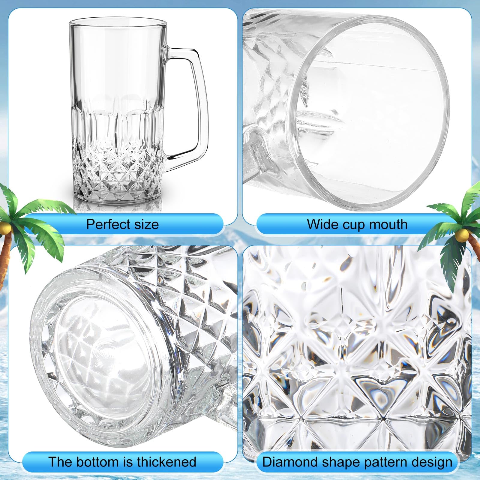 Reallnaive 6 Pack 32 oz Beer Mugs with Handle Large Heavy Glass Beer Mug for Oktoberfest Freezer Glass Steins German Cups Gift for Men Father Boyfriend Brother Dad