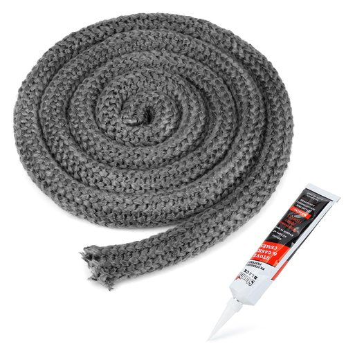 Stanbroil Wood Stove Gasket, 1" x 84" Graphite Impregnated Fiberglass Rope Seal and High-Temperature Cement Gasket Kit Replacement for Wood Stoves Door