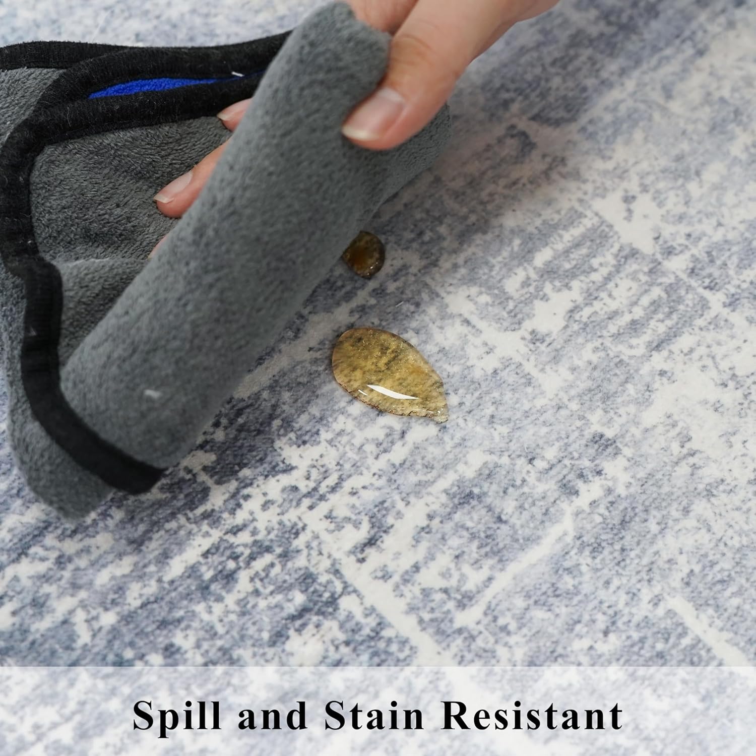 Skiennix Washable Kitchen Area Rug - Abstract Stain-Resistant, Non-Slip, Soft Indoor Mat (3x4, Blue/Ivory)