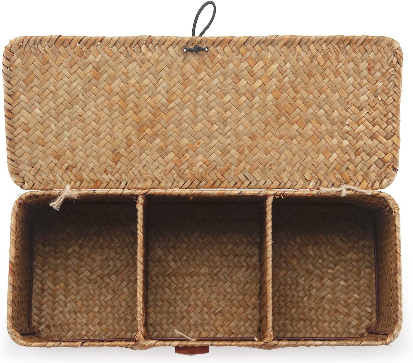 Seagrass Tank Basket - Woven Storage Basket with Lid for Organizing Snacks & Toys | Large 16.5" L x 5.5" W x 5.5" H