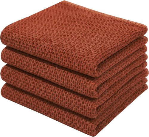 Homaxy Kitchen Dish Towels - Ultra Soft 100% Cotton Waffle Weave | Quick Drying, 13 x 28 Inches, 4-Pack, Rust
