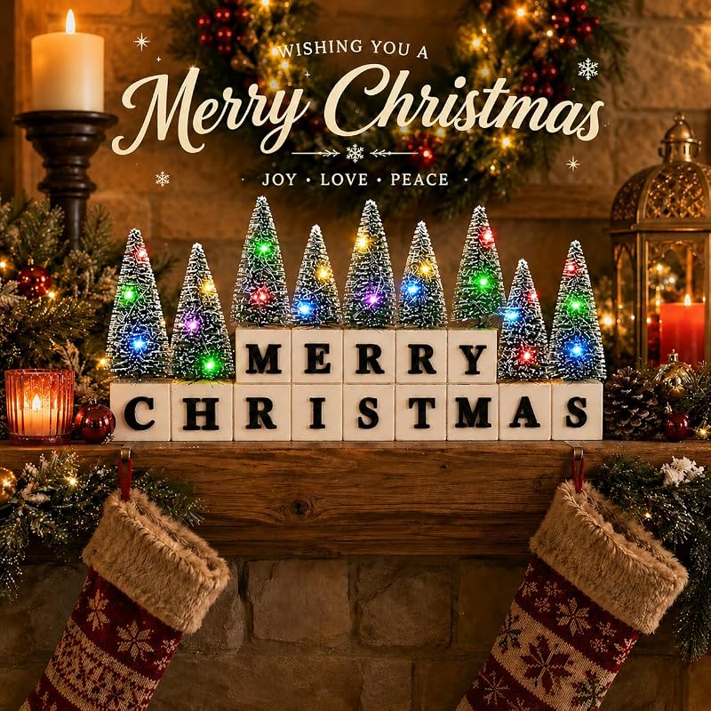 Multicolor Lighted Christmas Table Decor with 3D Merry Christmas Letters
