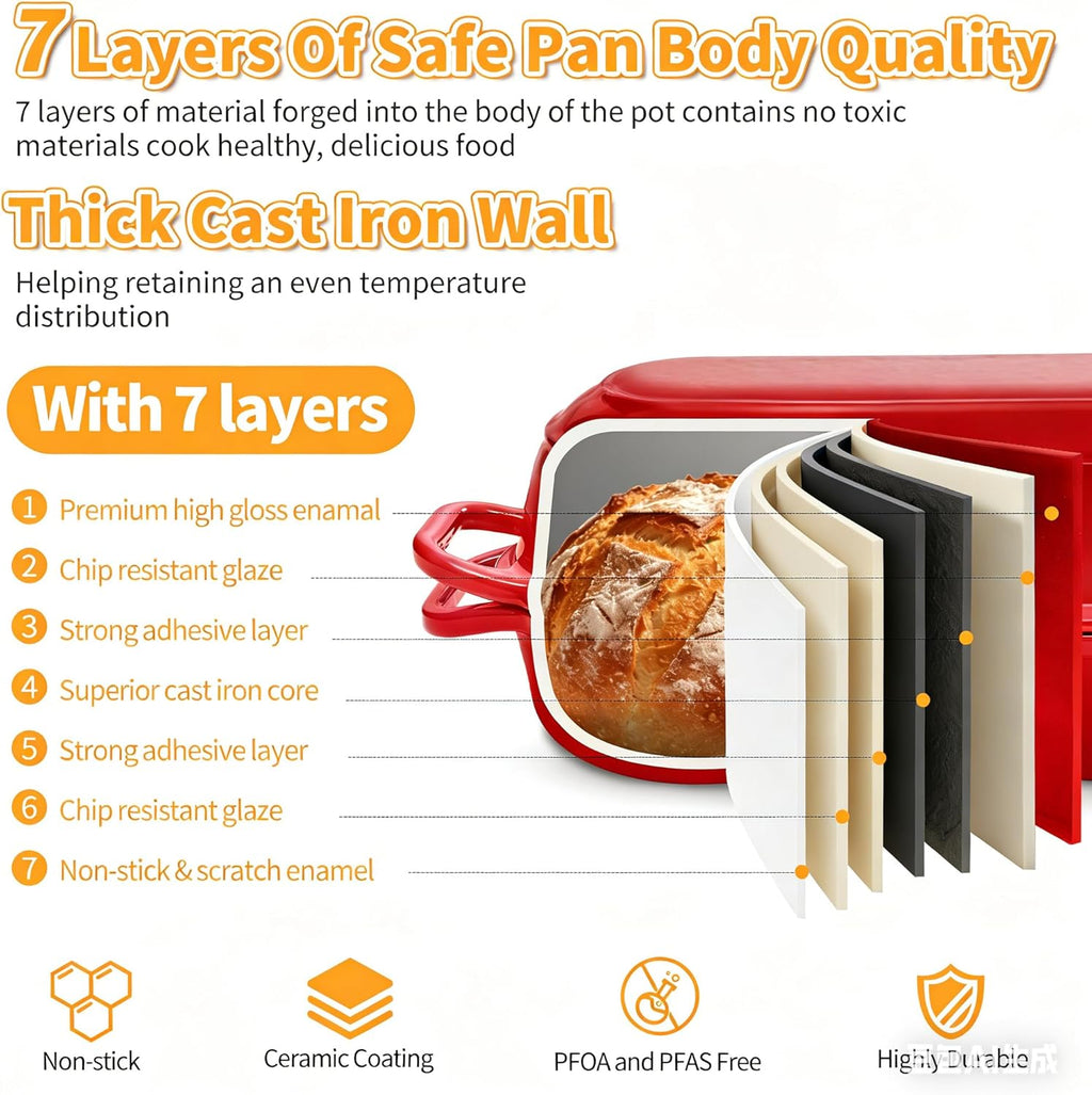 Mini Double Dutch Oven - Enameled Cast Iron 2.2QT Pot for Sourdough Bread Baking | Non-Stick & Oven Safe to 500°F