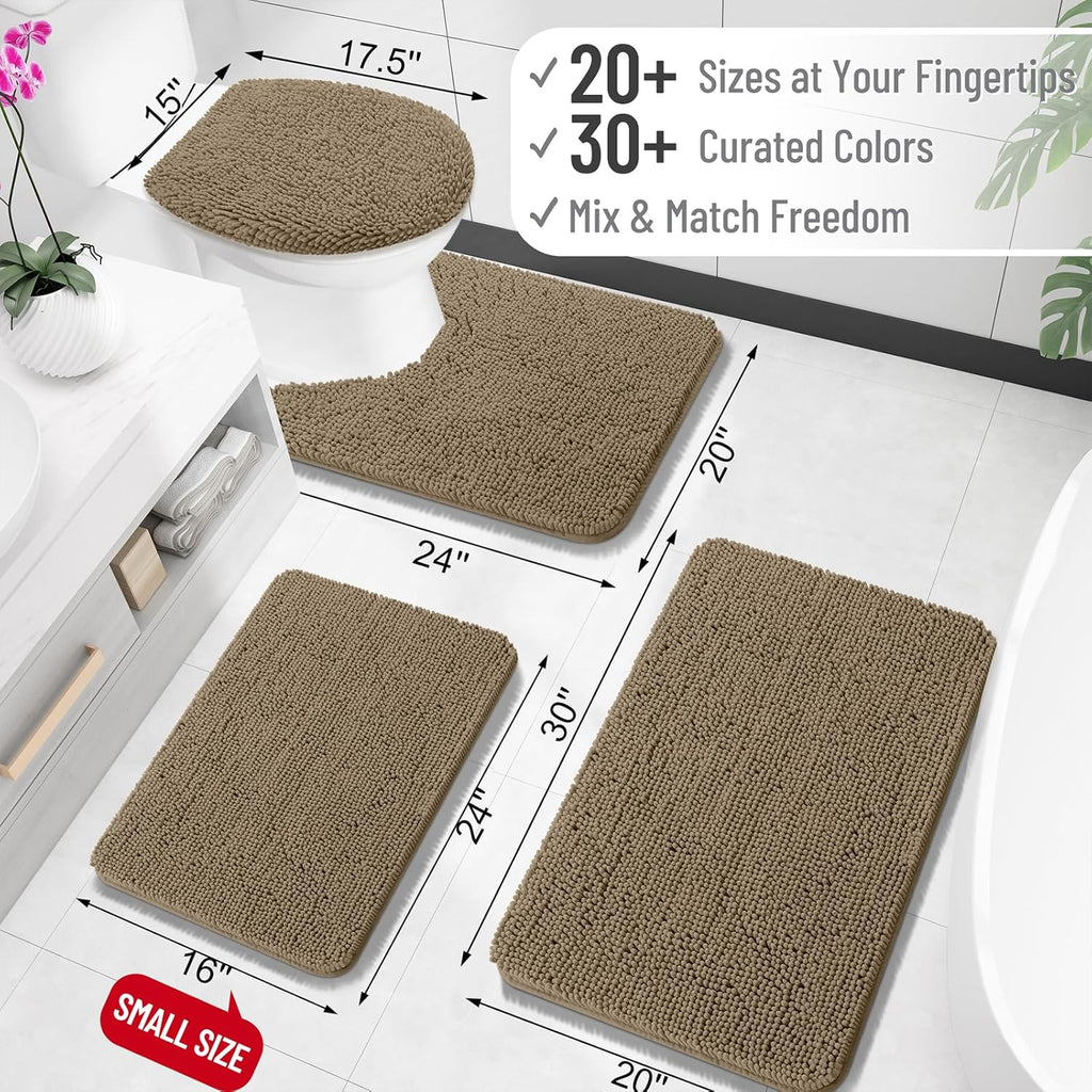 OLANLY U-Shaped Toilet Rug - Extra Soft Chenille Bathroom Mat, Quick-Dry & Non-Slip, 24x20, Tan