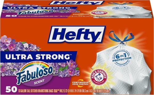Hefty Ultra Strong 13 Gallon Trash Bags - Leak-Resistant & Puncture-Proof | Fabuloso Scent, 50 Count