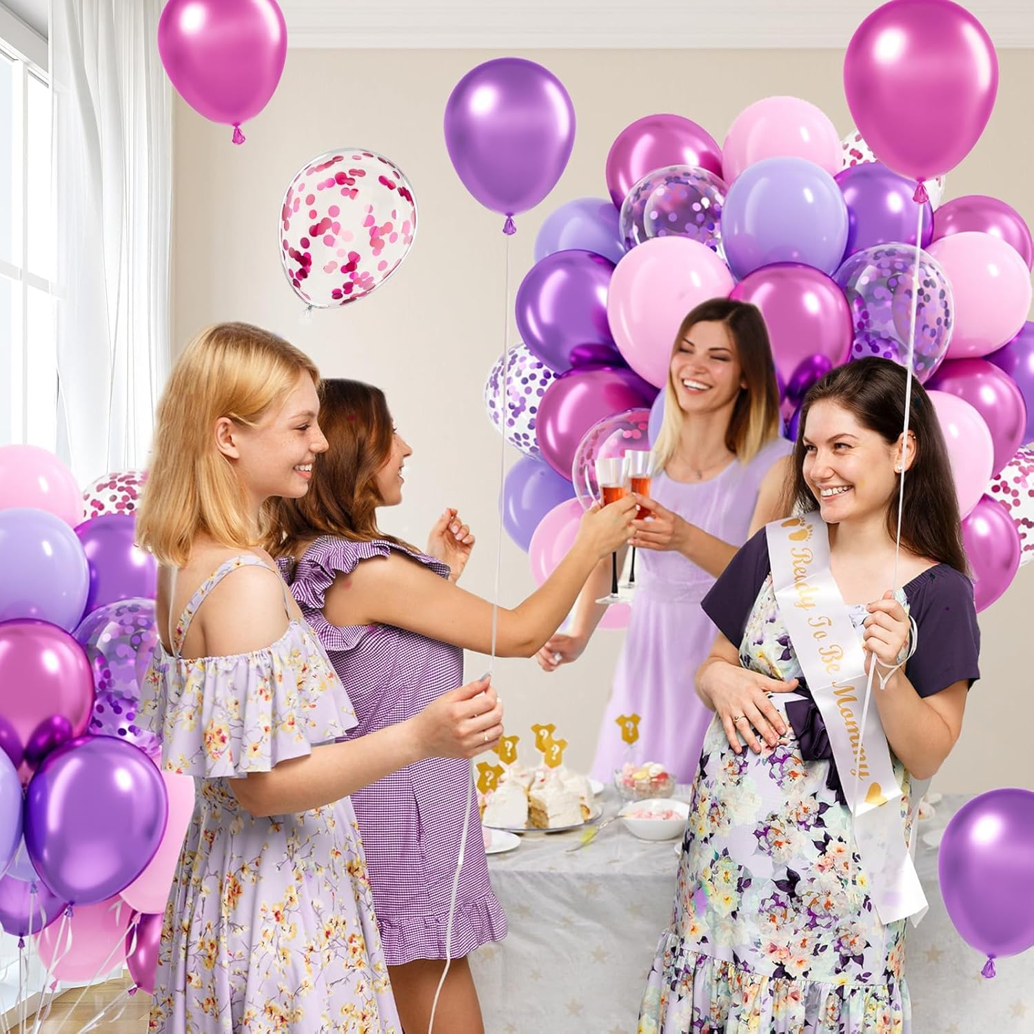 Skiennix 61-Piece Balloon Set - Pink & Purple Confetti Balloons for Bridal & Birthday Parties