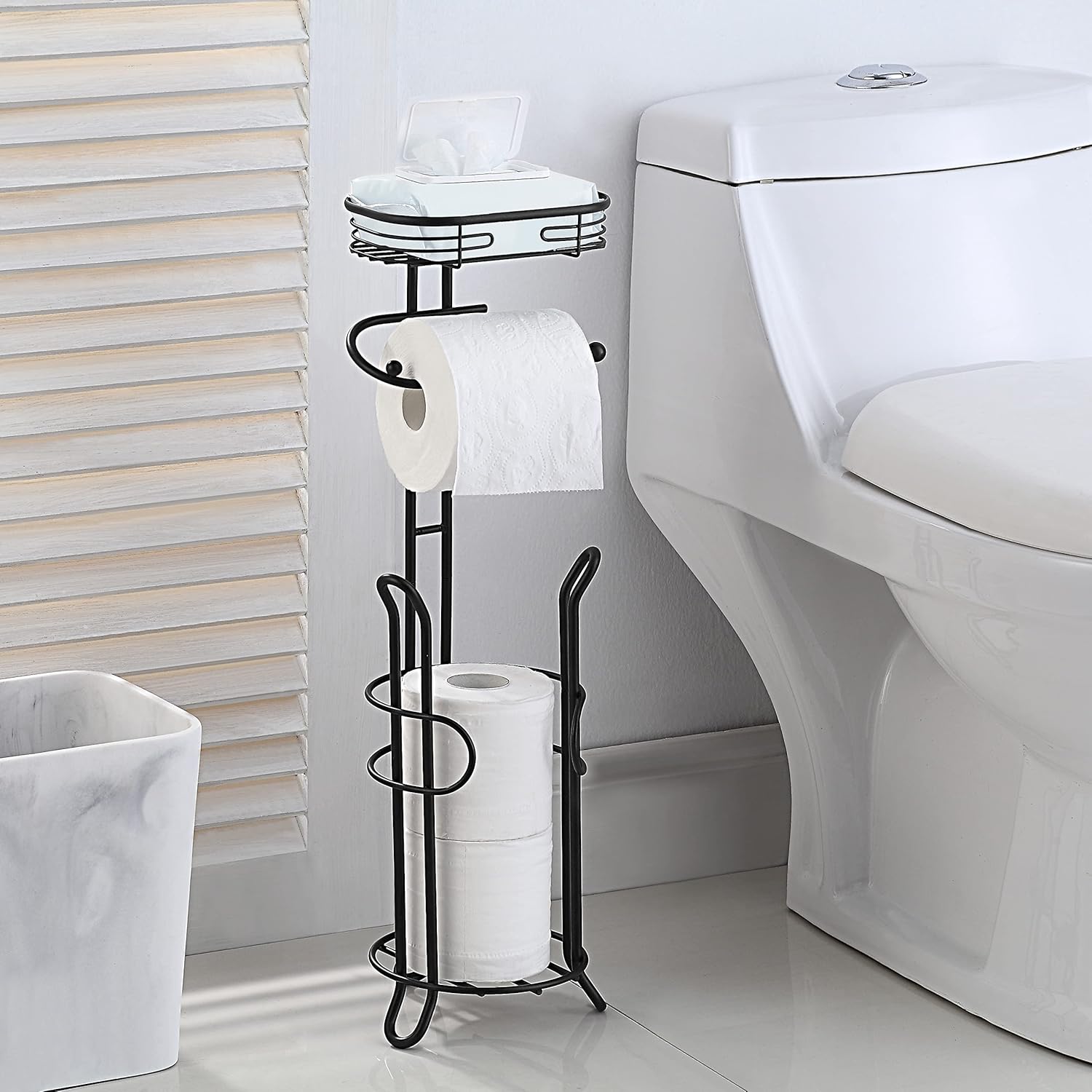 SunnyPoint Toilet Tissue Paper Holder - Heavyweight Storage Stand with Reserve for Mega Rolls | Black