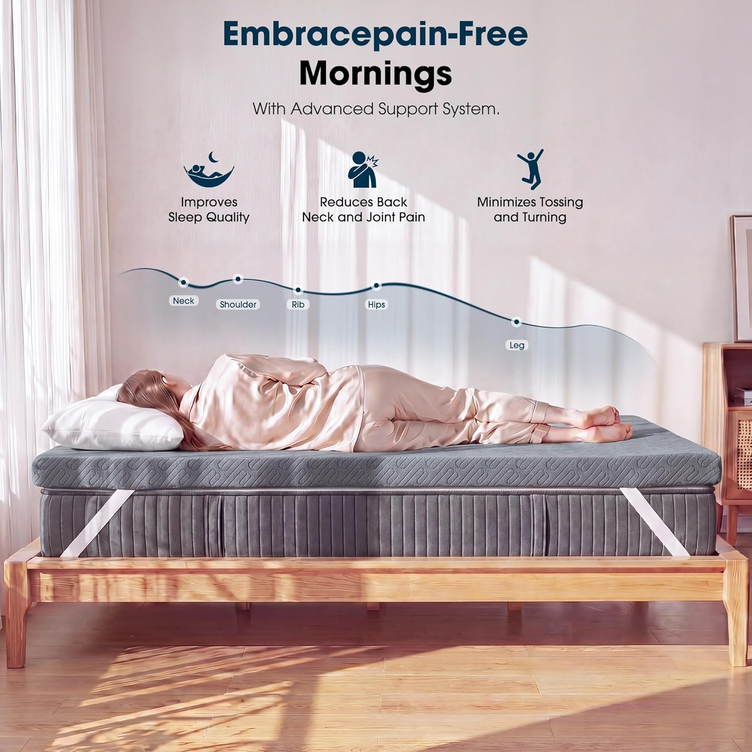 VALUXE Gel Memory Foam Mattress Topper - Full Size Cooling Pad with Pressure Relief | Grey, Removable Bamboo Cover