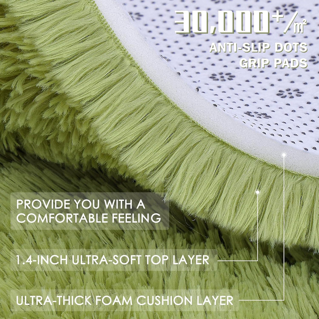 OLANLY 2x4 Machine Washable Runner Rug - Soft Fluffy Shaggy Design for Bedroom & Hallway | Grass Green