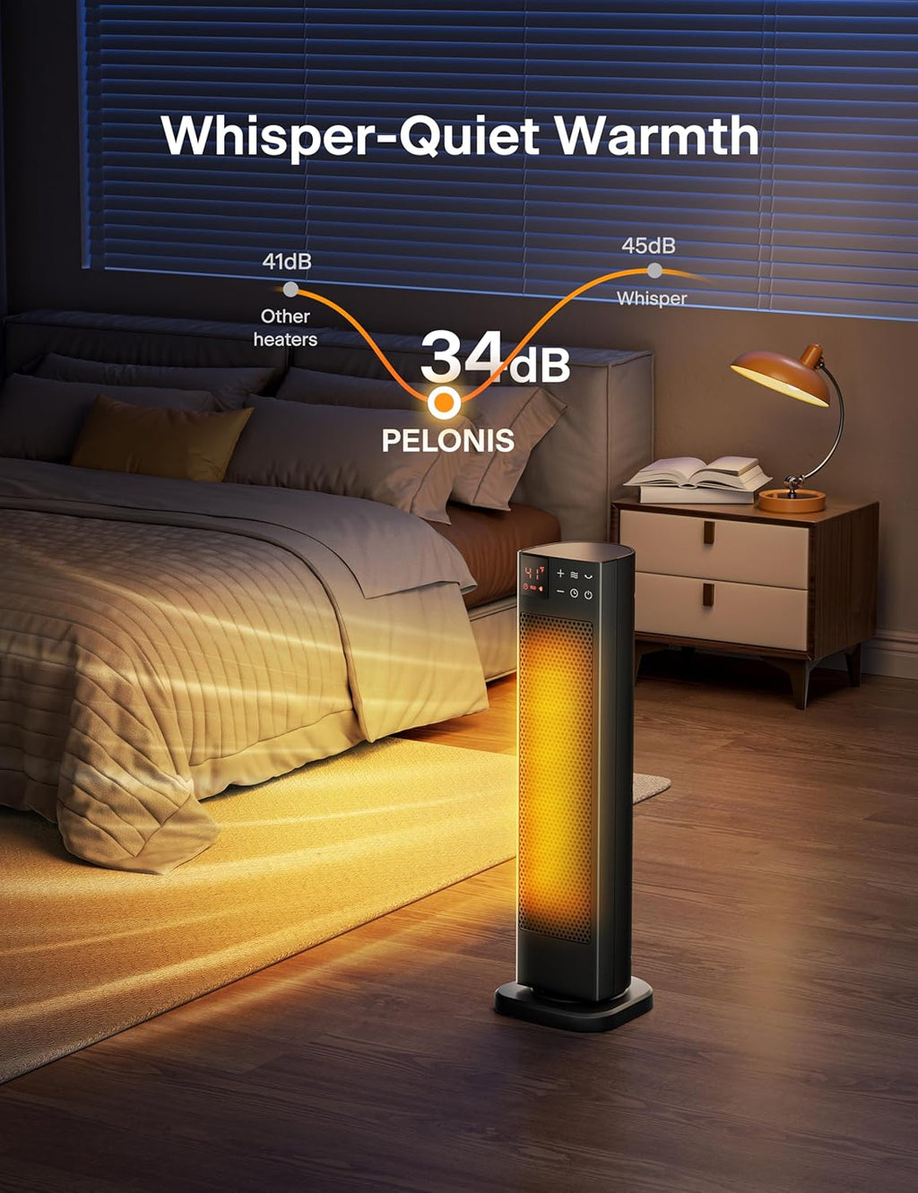 Pelonis Oscillating Ceramic Tower Heater - Programmable Thermostat, Remote Control & Safety Features | 23 Inches, 1500W