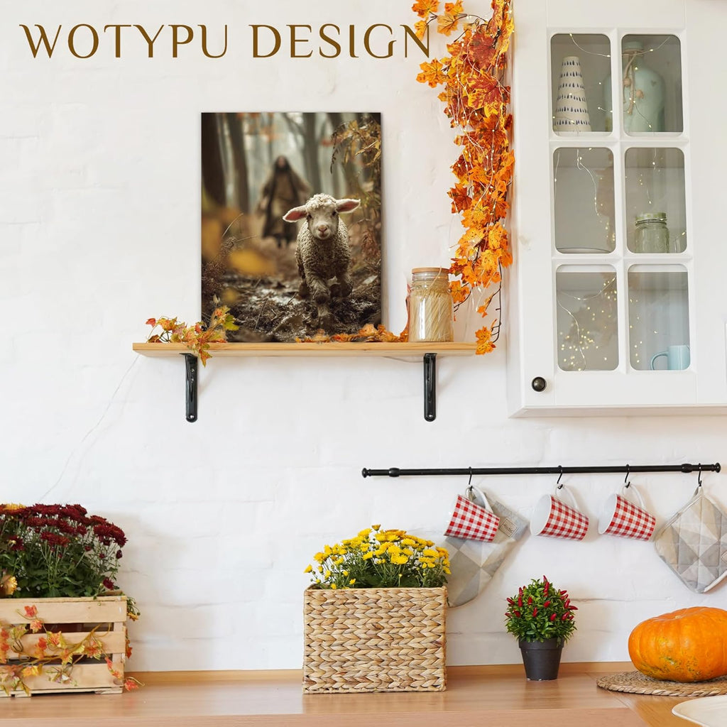 WOTYPU Jesus and the Lamb Christian Wall Art Decor, Christian Home Decor, Jesus Leaves the 99 Sheep Religious Framed Canvas Prints Poster Wall Decorations for Prayer Home Living Room Bedroom, 11x14
