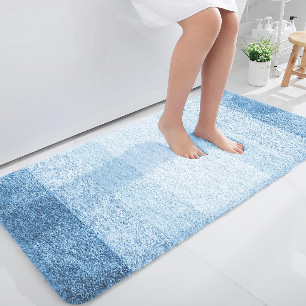 OLANLY Large Bath Rugs - Extra Soft Microfiber, Quick Dry, Machine Washable | 50x30, Sky Blue