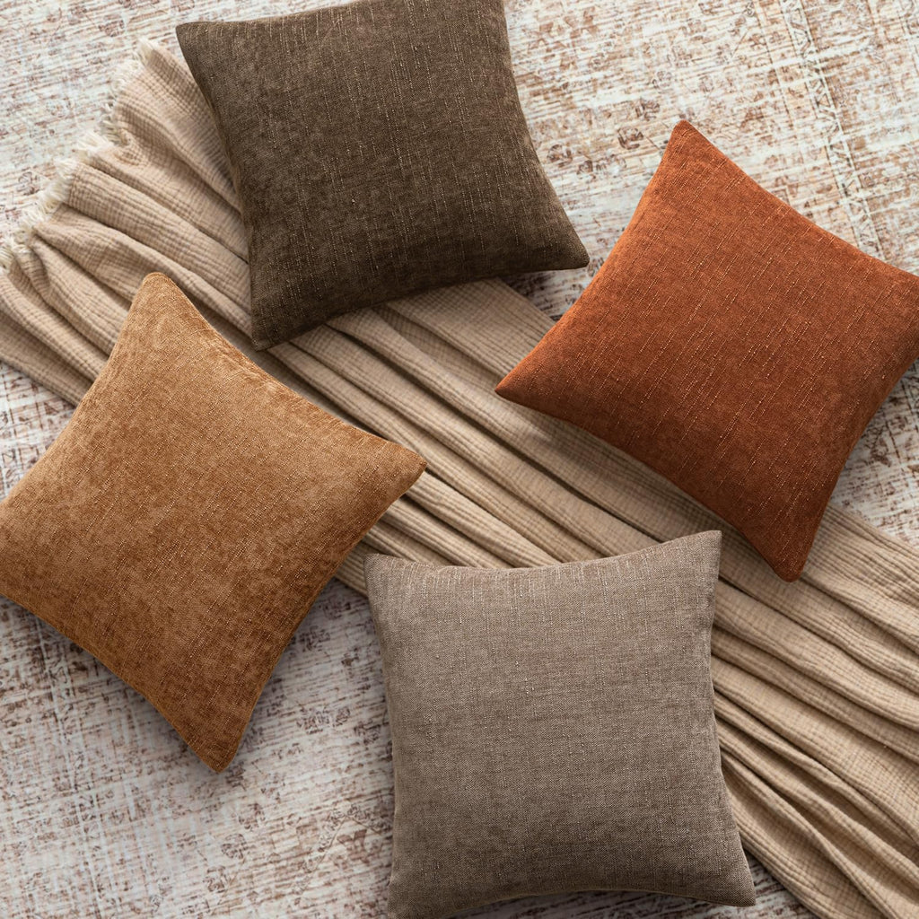Woaboy Set of 2 Textured Throw Pillow Covers Decorative Soft Accent Square Chenille Pillowcases Neutral Farmhouse Modern Home Decor for Couch Sofa Bedroom Living Room 20x20 Inch,Brown Chocolate