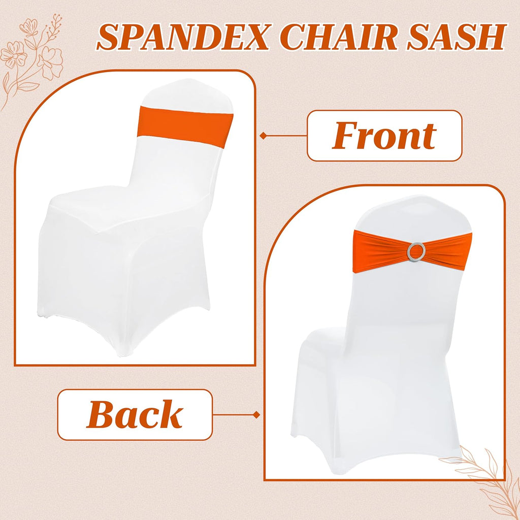 MDS Spandex Chair Sashes - Pack of 200 Universal Stretch Bands with Buckle Slider for Wedding Decor | Orange