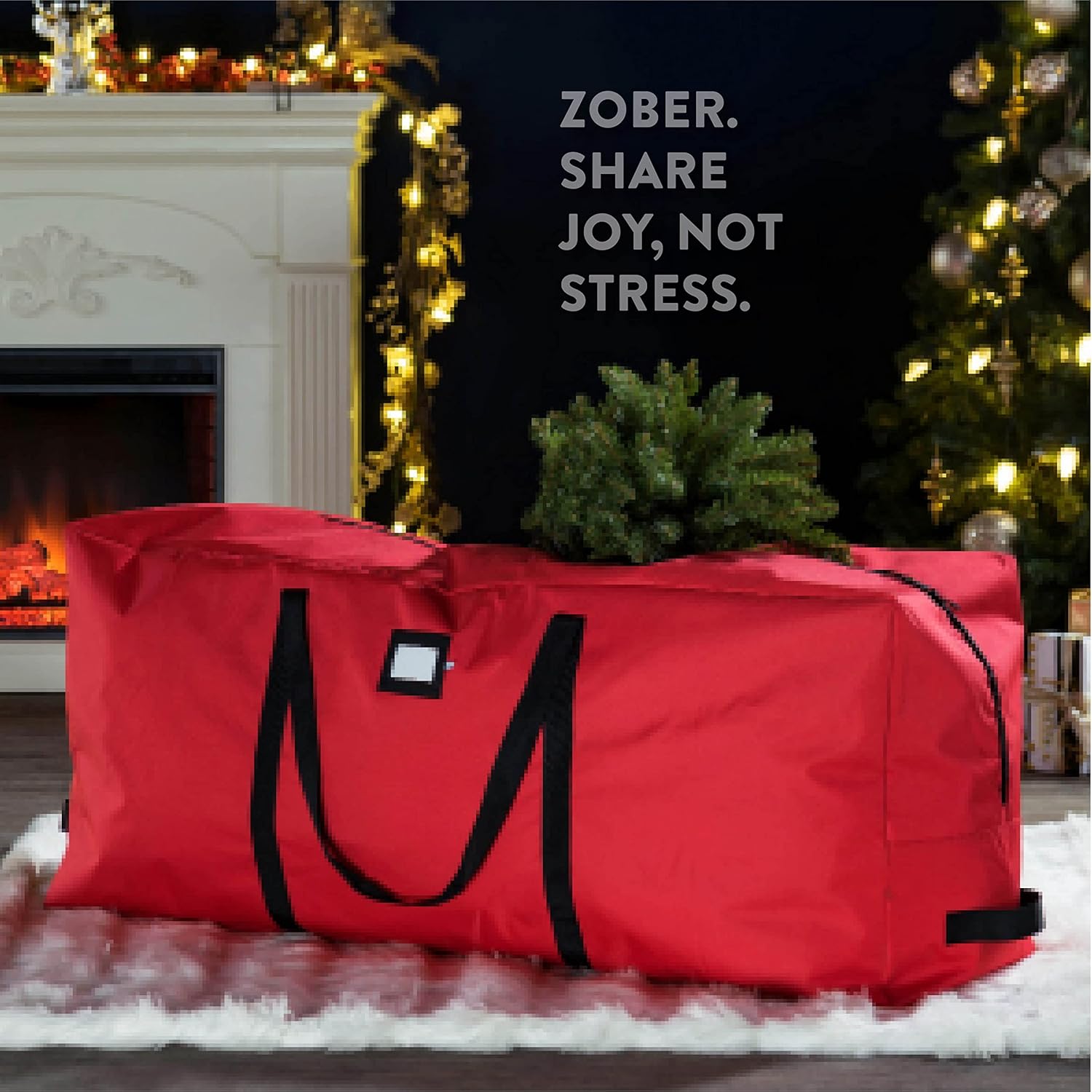 ZOBER Christmas Tree Storage Bag - 600D Oxford Fabric, Waterproof & Tear-Proof - Fits 9 Ft Trees - Red