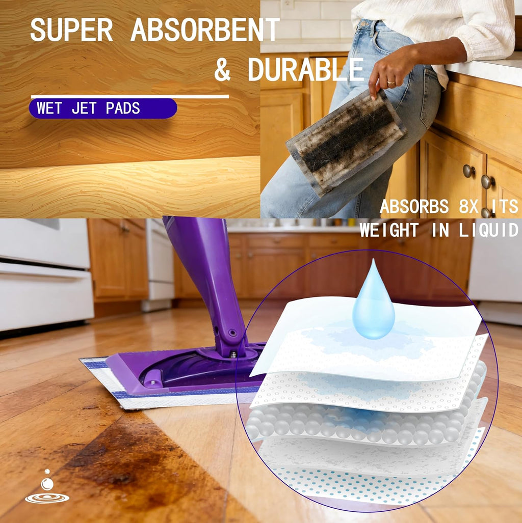 Skiennix Wet Jet Mop Refill Pads - Thickened Microfiber for Superior Absorbency | Multi-Surface Cleaning