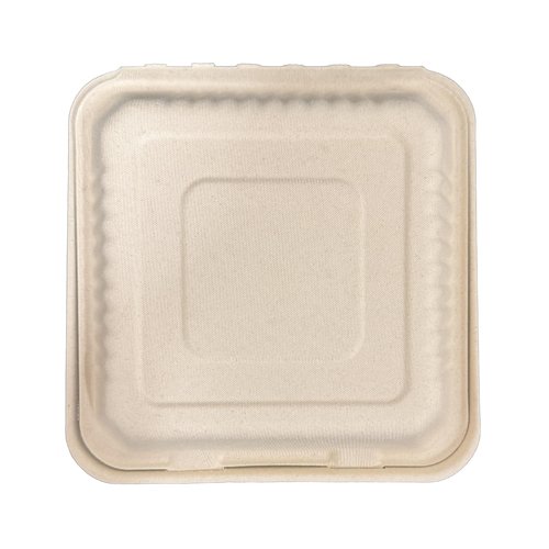 DHG PROFESSIONAL 9 x 9 inch Bagasse 3-Compartment Disposable Hinged Containers 200 Pack Sugarcane Biodegradable Take out Bento Box (Natural)