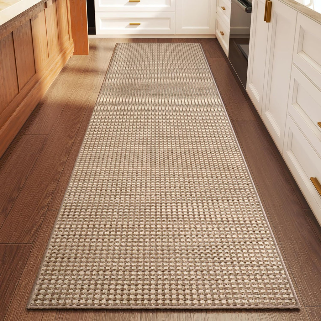 YDKGL Kitchen Runner Rug - Non-Slip Boho Woven Mat | Soft & Washable 2x6 ft for Entryway & Living Room - Brown
