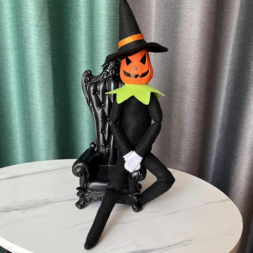Danoni Halloween Pumpkin Elf Doll - Handmade Toy with Black Hat & White Gloves | Perfect for Autumn Decor