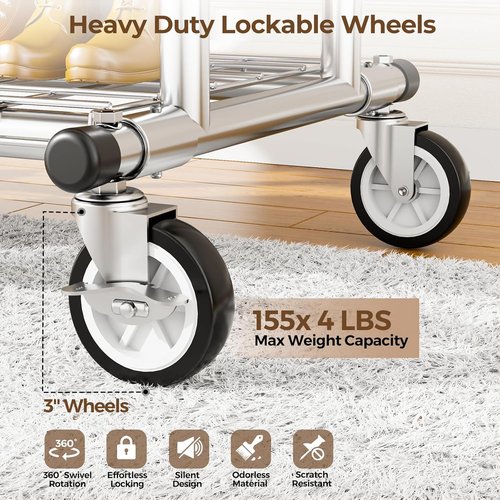 HYSEYY Heavy Duty Clothes Rack - Portable Rolling Double Rod Garment Rack with Shelves | 620 LBS Capacity