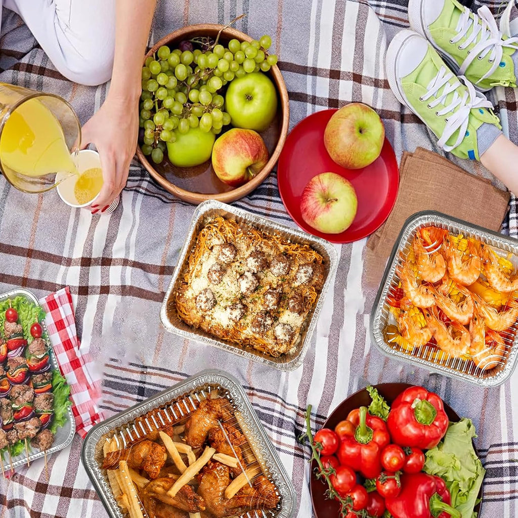 Aluminum Foil Pans - 20 Pack 8x8 Inch Disposable Baking Trays with Lids for Takeout & Catering