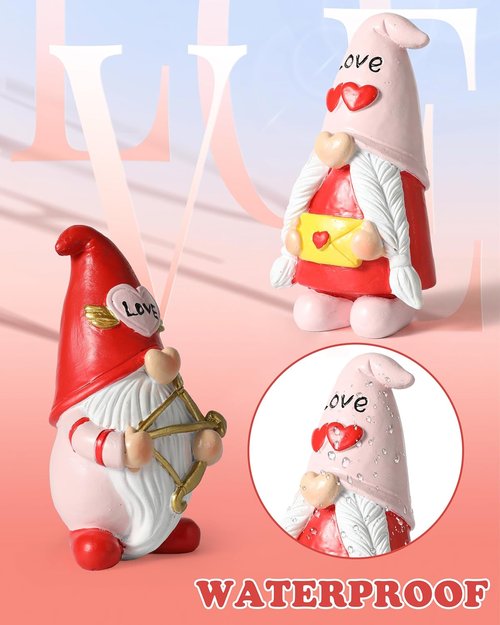 iStatue Valentine Gnomes - Adorable Set of 2 Resin Statues with Heart-Shaped Love & Cupid's Arrow | Perfect Valentine's Day Decor & Gifts