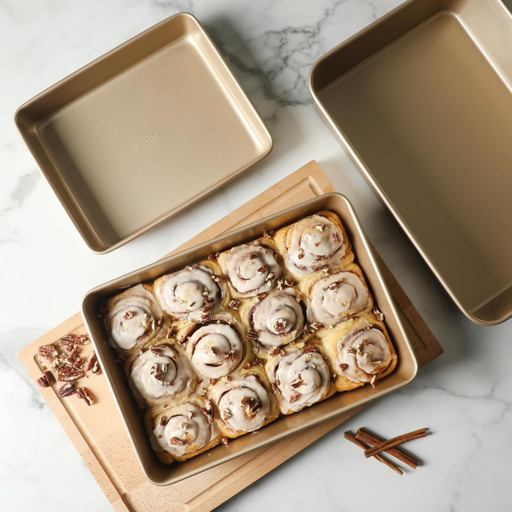 Martha Stewart Gallen 3-Piece Baking Pan Set | Nonstick Ceramic, PFA-Free, Oven Safe to 450°F - Champagne