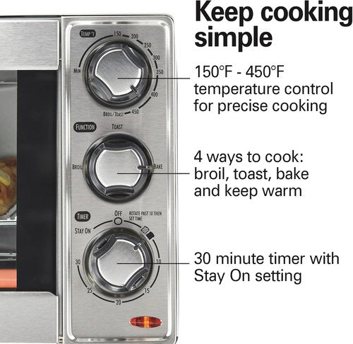 Hamilton Beach Toaster Oven & Pizza Maker - Large 4-Slice Capacity, Stainless Steel Finish