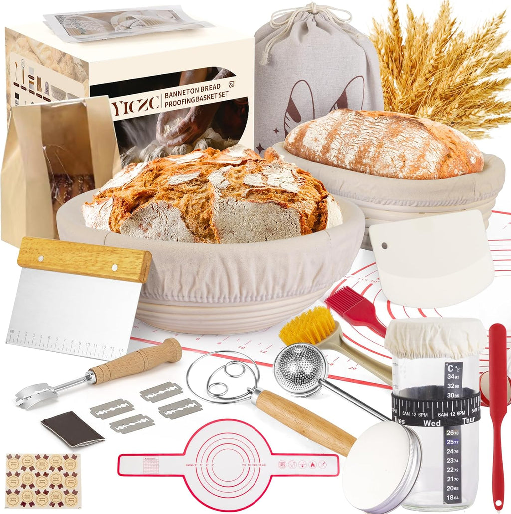 Round & Oval Bread Proofing Basket Set by [Brand Name] | 9" & 10" Sourdough Baking Tools for Artisan Bakers