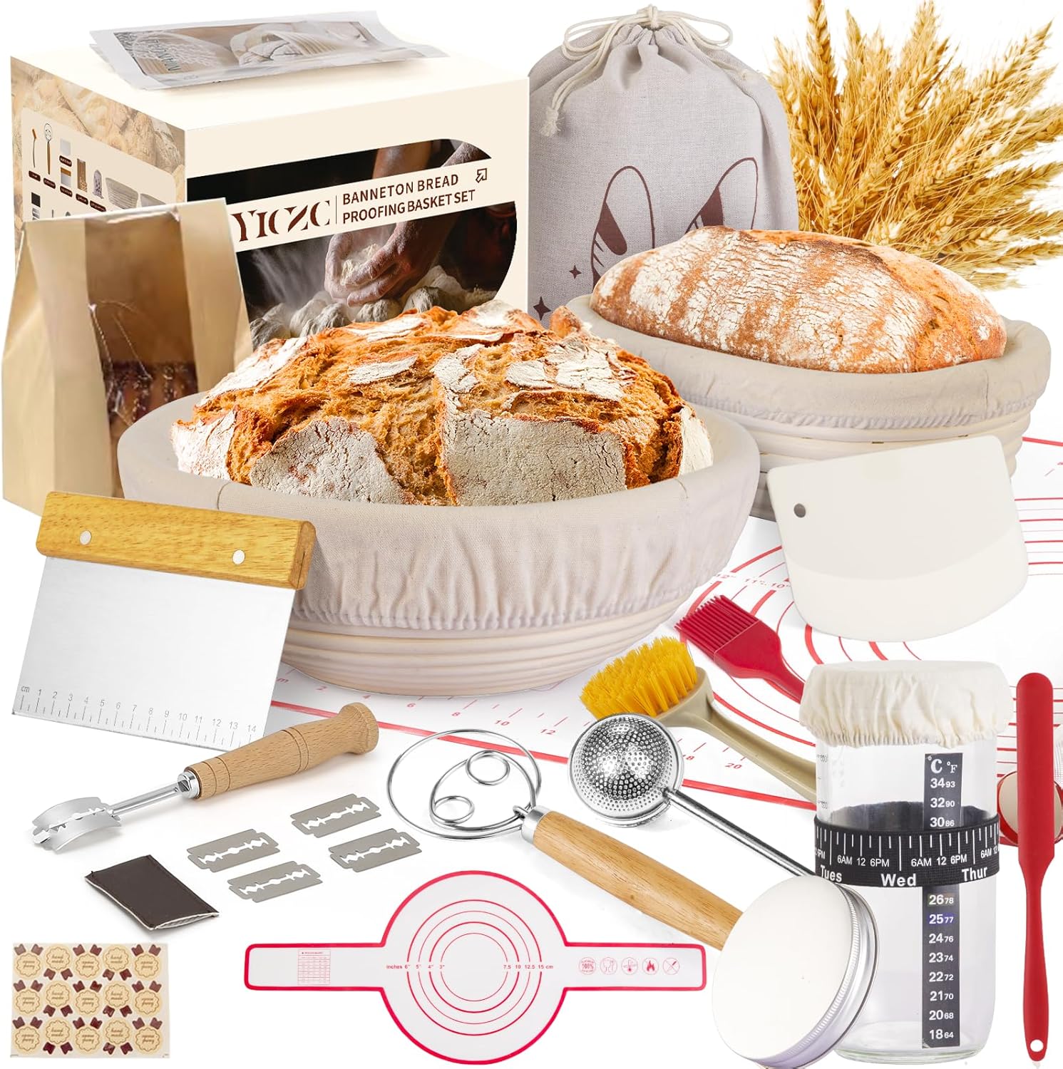 Round & Oval Bread Proofing Basket Set by [Brand Name] | 9" & 10" Sourdough Baking Tools for Artisan Bakers