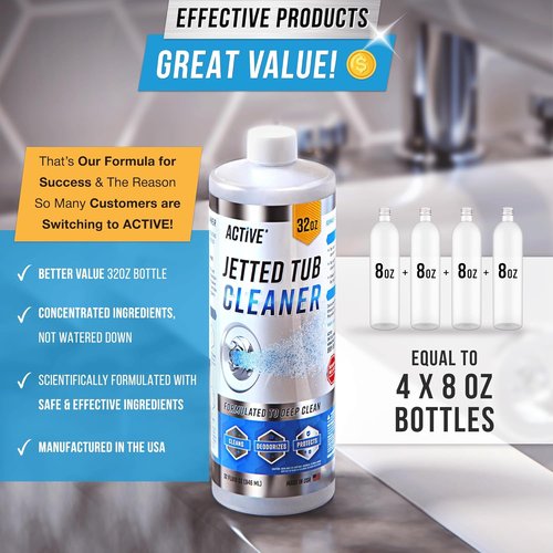 ACTIVE Jetted Tub Cleaner - 32oz Bath Jet Cleaner for Whirlpool & Spa Systems | Septic Safe, Made in USA