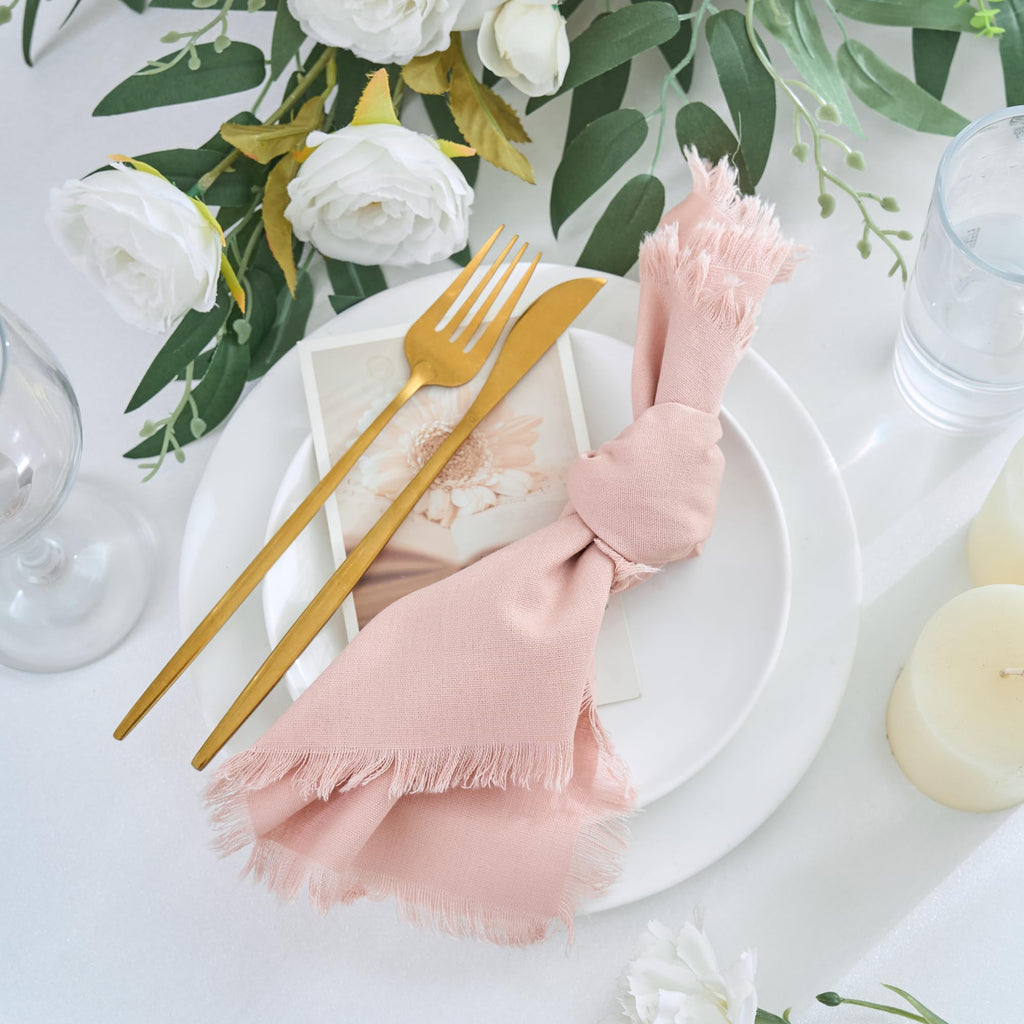 Xiomot Handmade Cotton Linen Napkins Cloth with Fringes Set of 4 17"x17" Dusty Pink Boho Dinner Table Napkins Bulk for Wedding Party Bridal Baby Shower Decoration